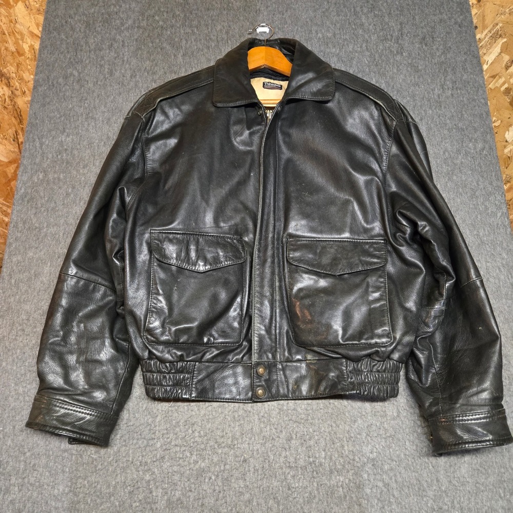 Vintage 90s Wilsons Adventure Bound Leather A-2 Bomber Jacket Mens L Black
